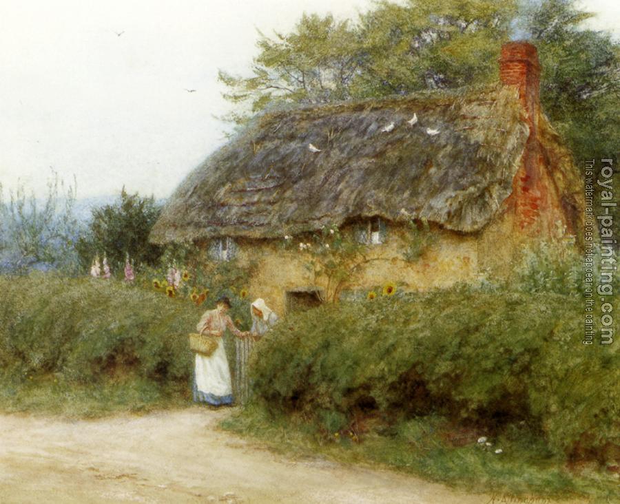 R.W.S. Helen Mary Elizabeth Allingham : A Cottage With Sunflowers At Peaslake
